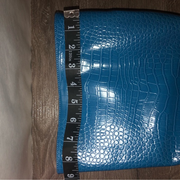 Go Wide Fit Blue Knee High Pointed Toe Stiletto Croc Boots Public Desire New - Picture 6 of 9